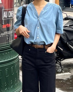 Denim Shirring Blouse