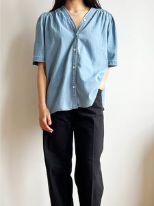 Denim Shirring Blouse