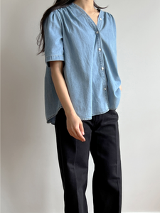 Denim Shirring Blouse