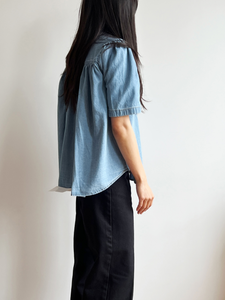 Denim Shirring Blouse