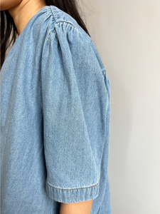 Denim Shirring Blouse